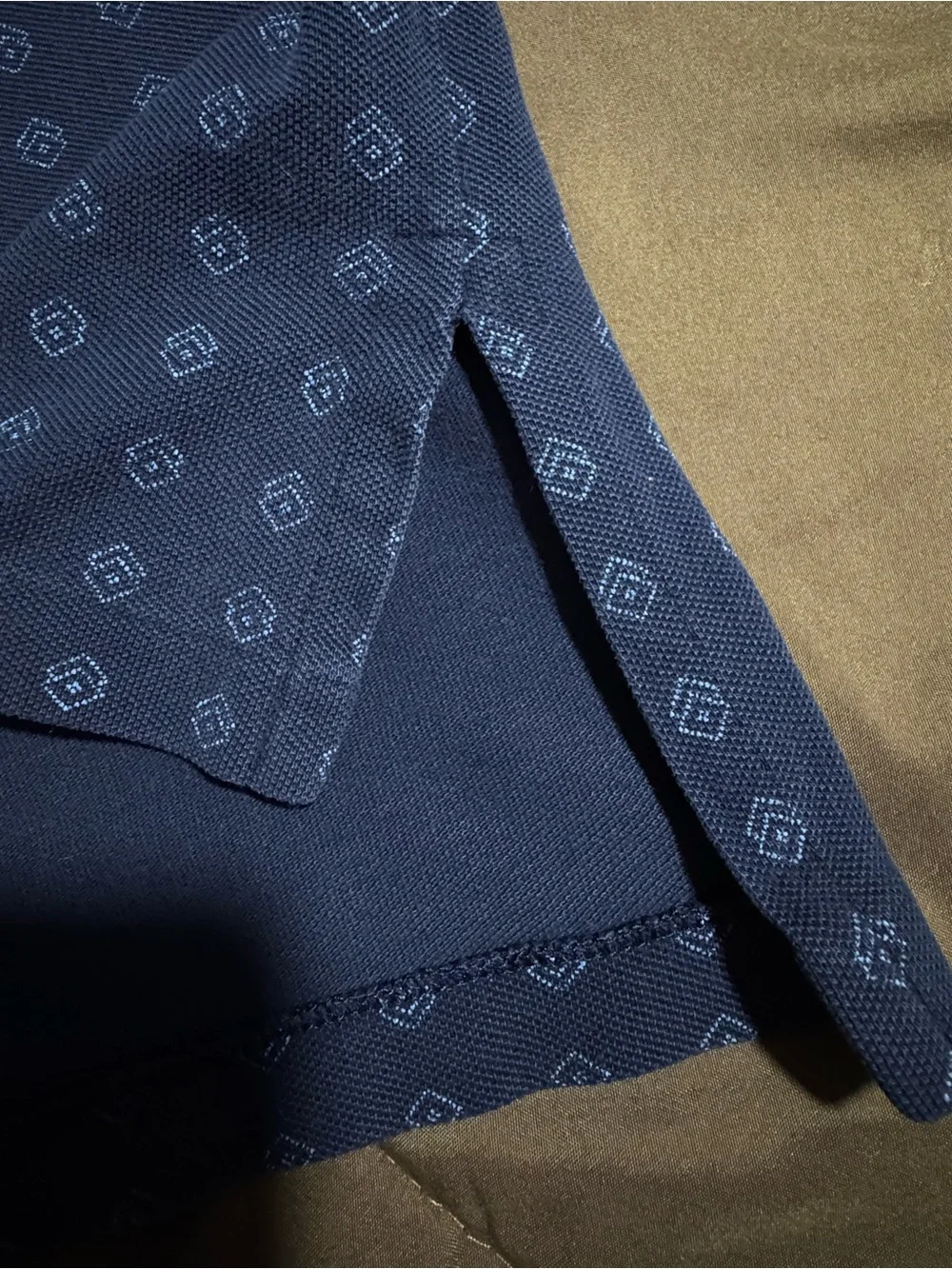 Vintage Ralph Lauren Navy Polo with Micro Geometric Print